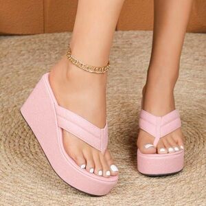 Pink Platform Wedge Sandals